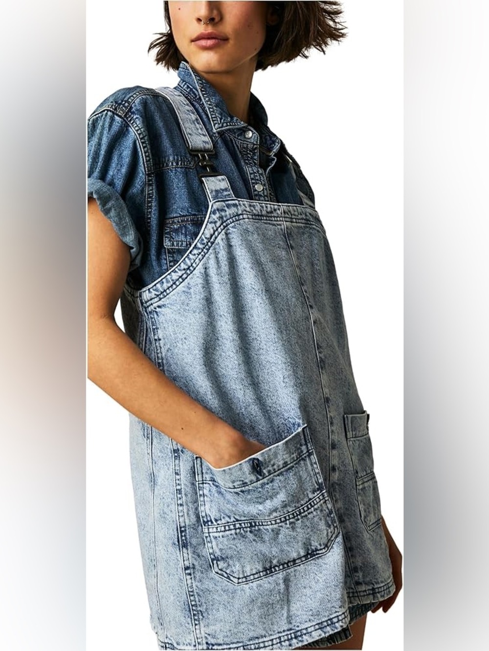 Free People We The Free Denim Overall Dress Indigo Medium - Picture 12 of 13